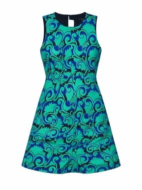J.Crew Emerald Green & Cobalt Blue Jacquard A-Line Dress Preppy Size 0
